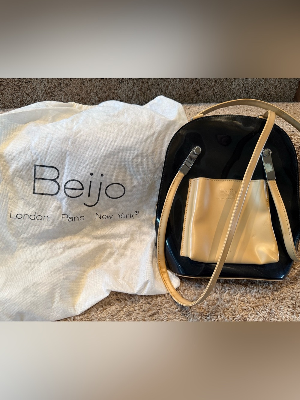 Beijo Black Cream Convertible Backpack Shoulder Bag Y2K Dust Bag